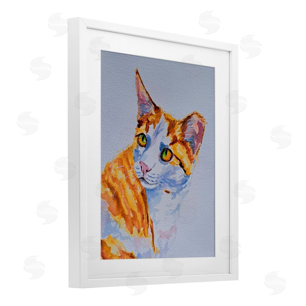 Tatiana Roberts Orange Cat Expression White Framed Print Under Glass with Mat Wall Art