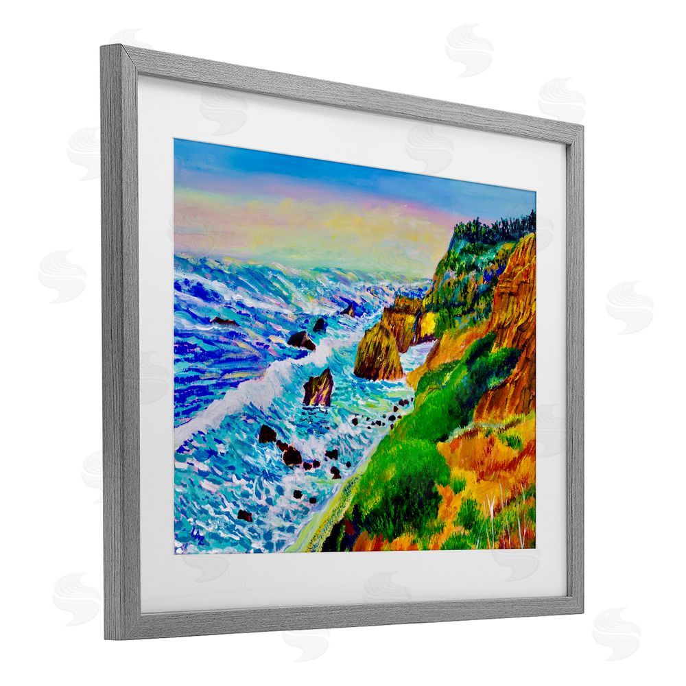 Lee Ann Zirbes Coastal Daydream Waves Gray Framed Print Under Glass with White Mat Wall Art