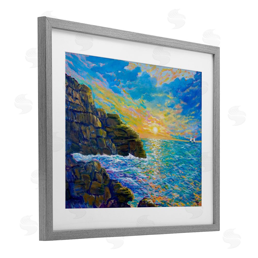 Lee Ann Zirbes Reflections Of The Sea Gray Framed Print Under Glass with White Mat Wall Art