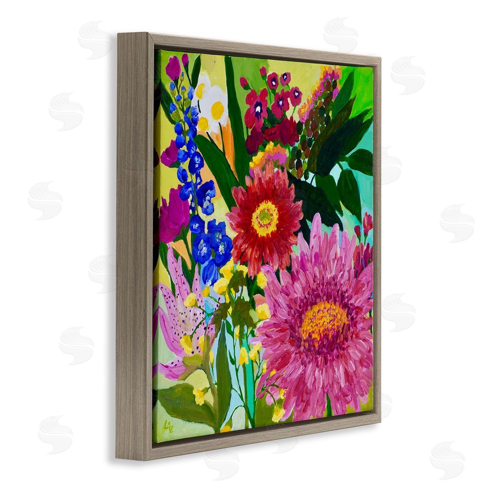 Lee Ann Zirbes Front Yard Florals Brown Floating Frame Canvas Wall Art Print