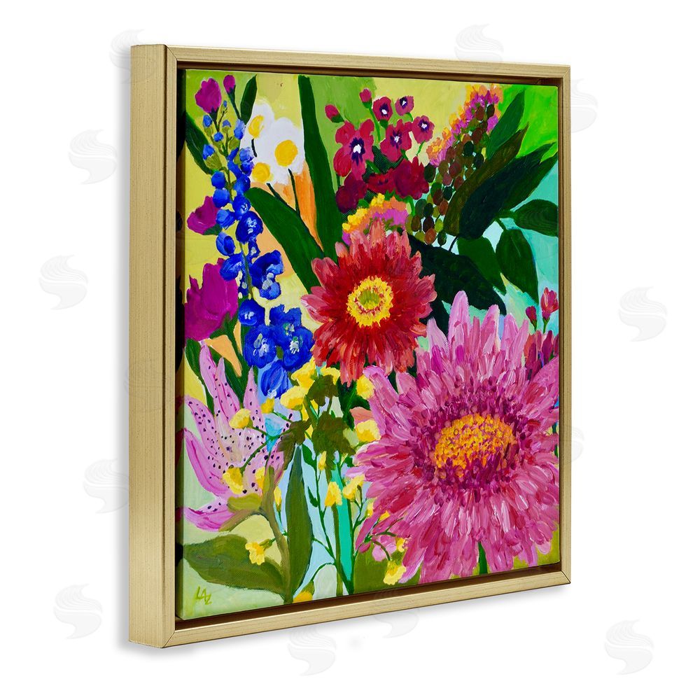 Lee Ann Zirbes Front Yard Florals Gold Floating Frame Canvas Wall Art Print