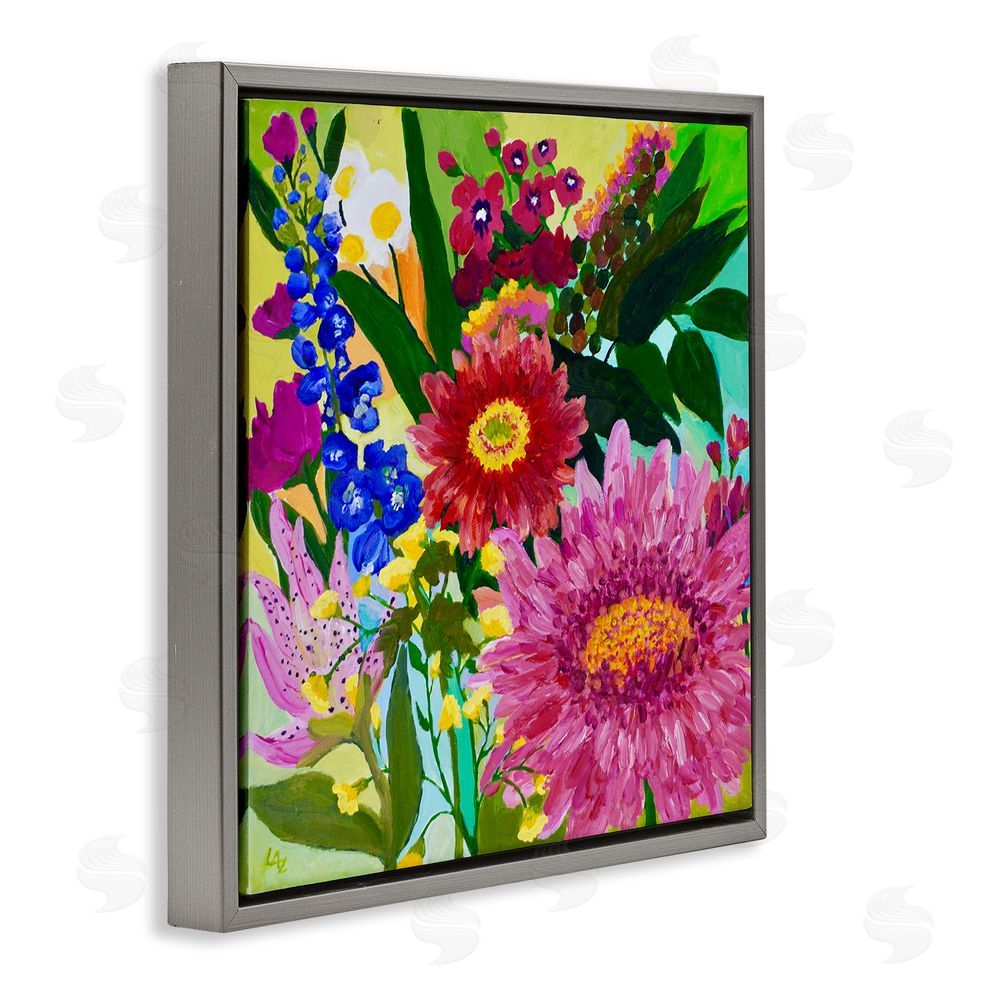Lee Ann Zirbes Front Yard Florals Gray Floating Frame Canvas Wall Art Print