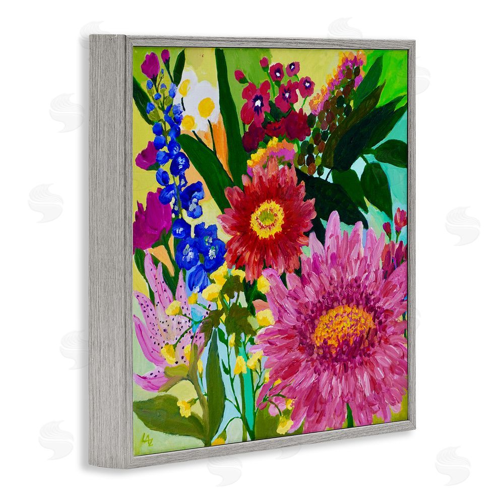 Lee Ann Zirbes Front Yard Florals Gray Framed Giclee Wall Art Print