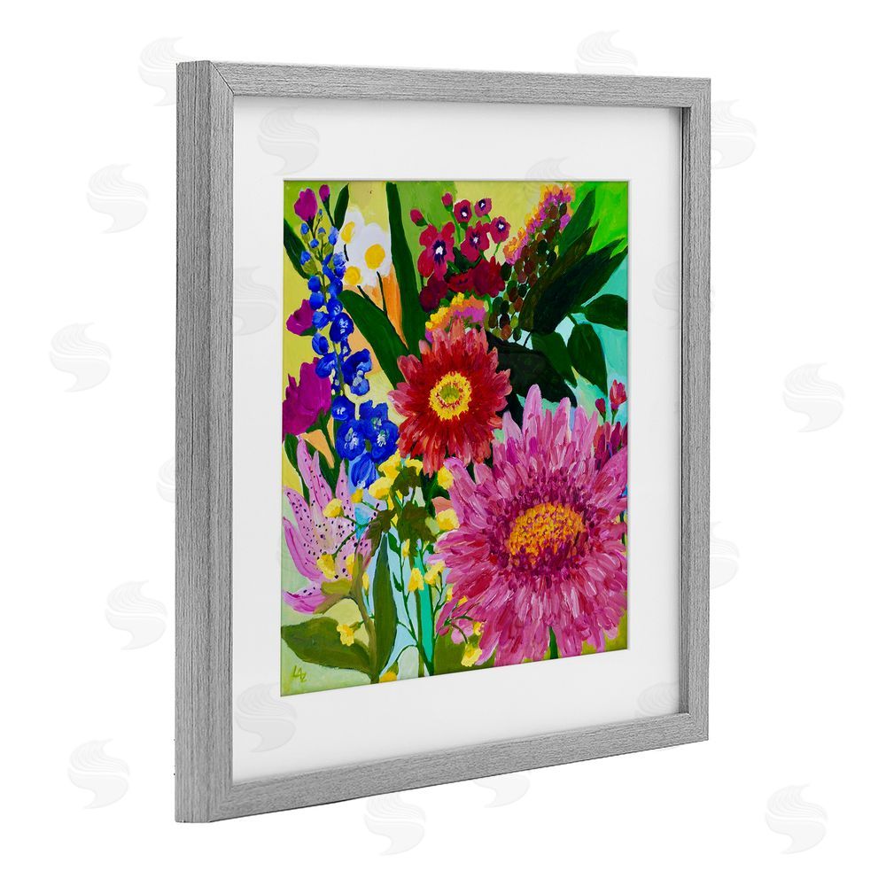 Lee Ann Zirbes Front Yard Florals Gray Framed Print Under Glass with White Mat Wall Art