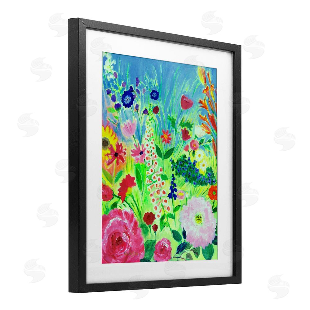 Lee Ann Zirbes Vibrant Summer Botanicals Black Framed Print Under Glass with White Mat Wall Art