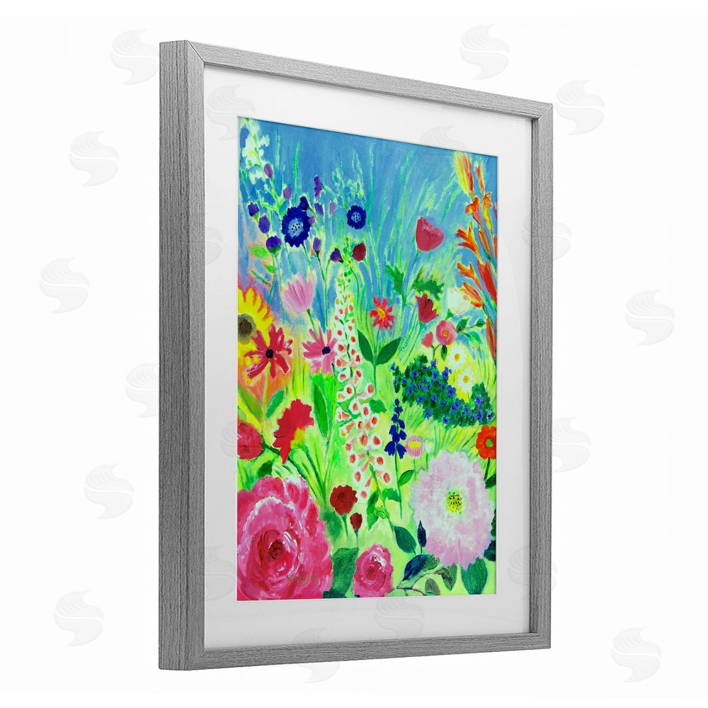 Lee Ann Zirbes Vibrant Summer Botanicals Gray Framed Print Under Glass with White Mat Wall Art