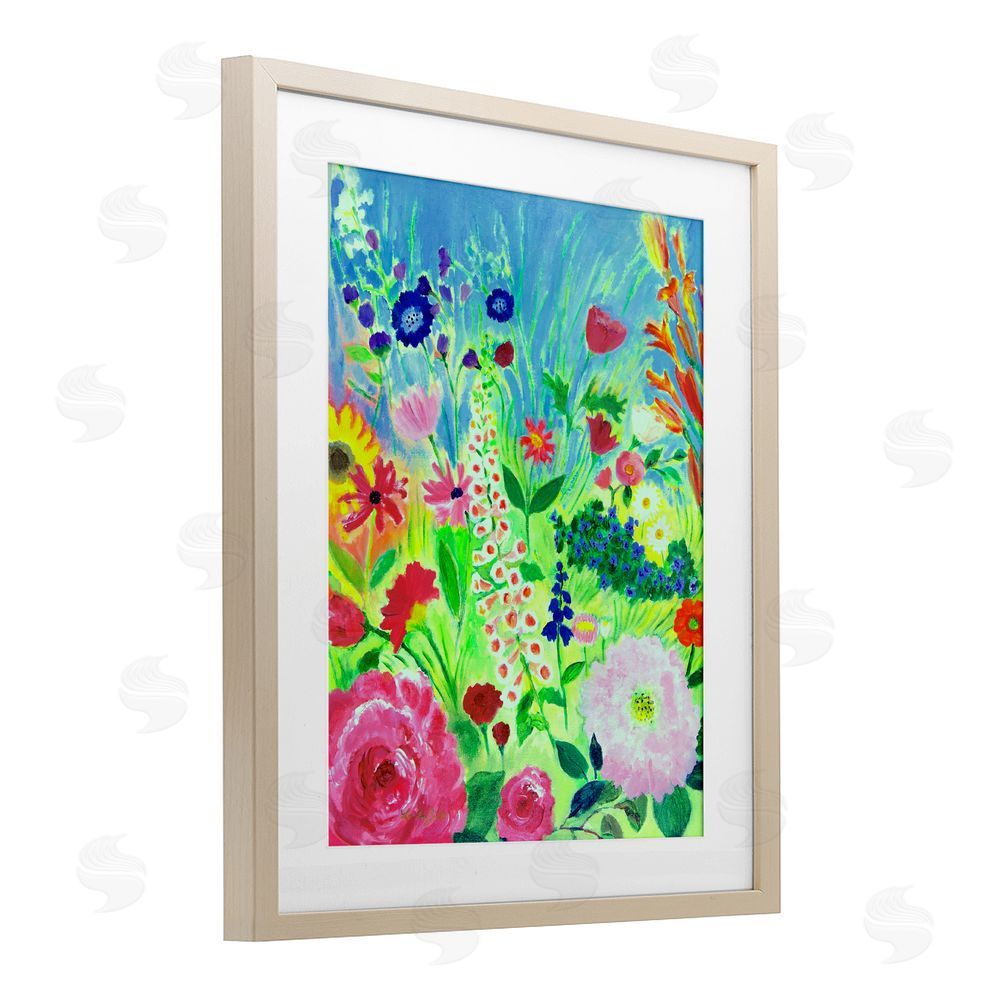 Lee Ann Zirbes Vibrant Summer Botanicals Birch Framed Print Under Glass with White Mat Wall Art