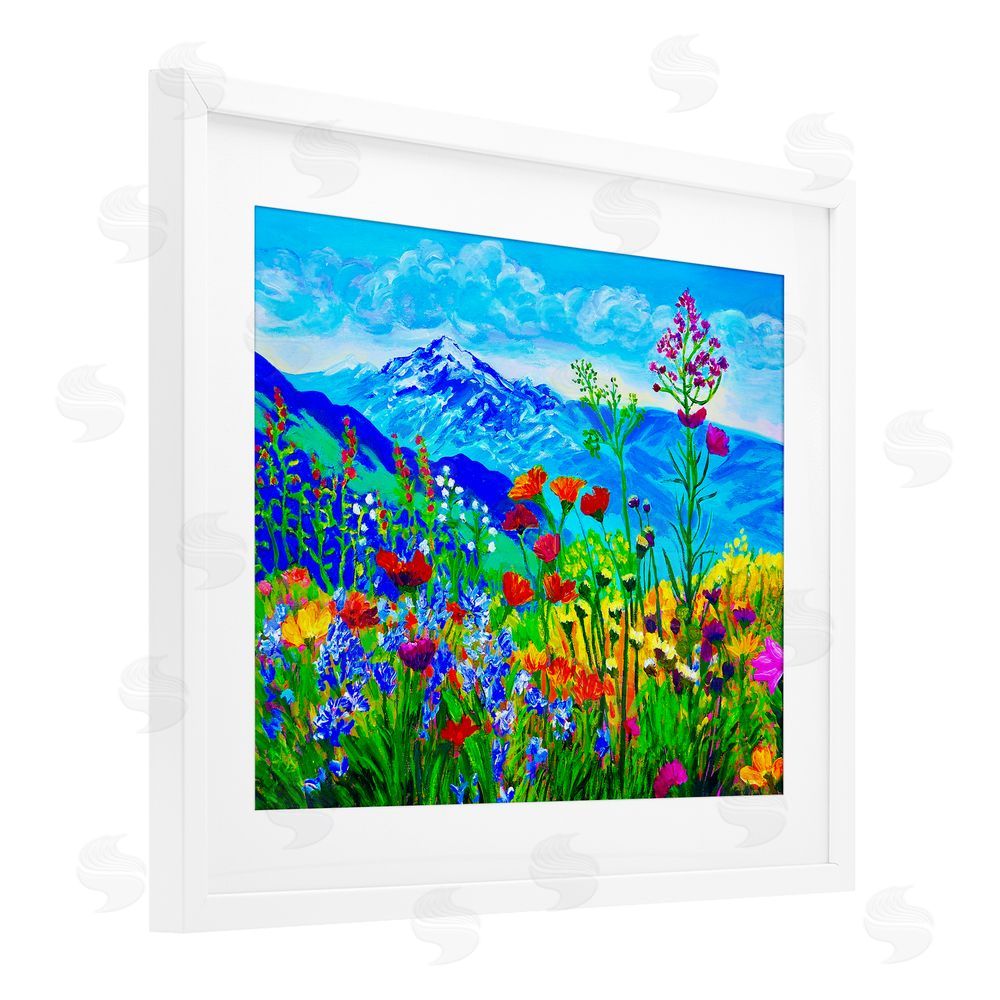 Lee Ann Zirbes Floral Mountain Outlook White Framed Print Under Glass with Mat Wall Art