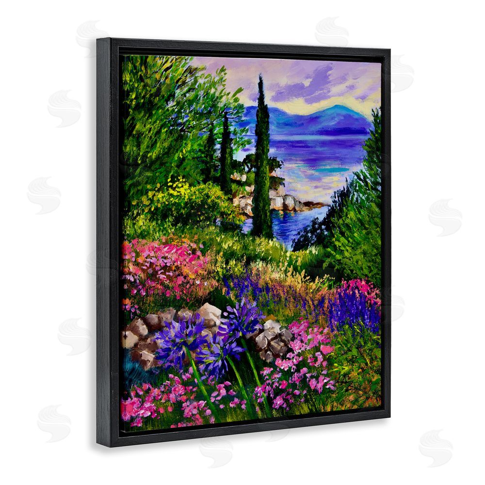 Lee Ann Zirbes Sea Vista Garden Scene Black Floating Frame Canvas Wall Art Print