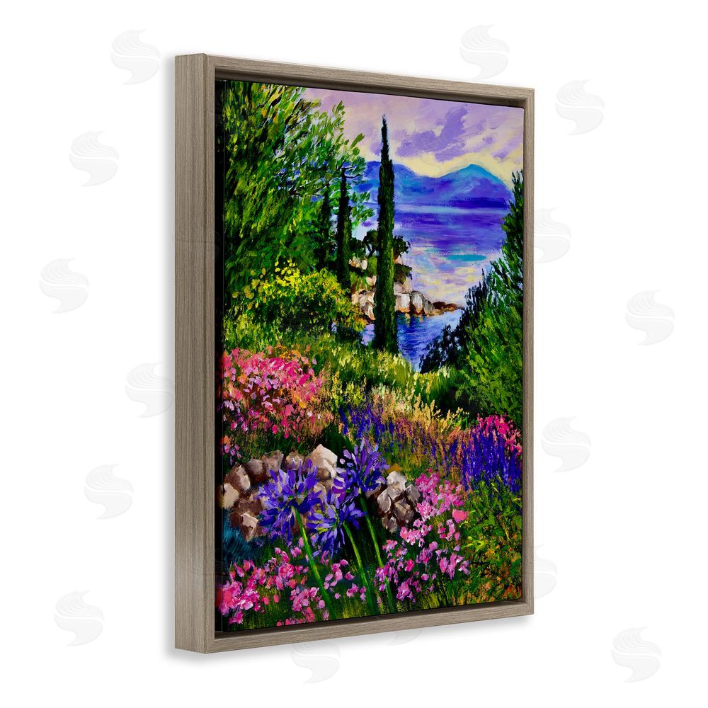 Lee Ann Zirbes Sea Vista Garden Scene Brown Floating Frame Canvas Wall Art Print