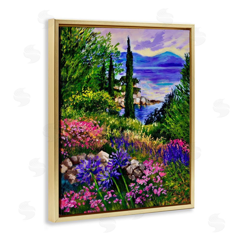 Lee Ann Zirbes Sea Vista Garden Scene Gold Floating Frame Canvas Wall Art Print