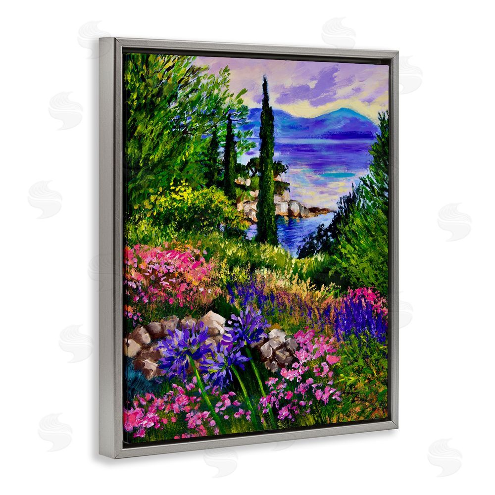 Lee Ann Zirbes Sea Vista Garden Scene Gray Floating Frame Canvas Wall Art Print