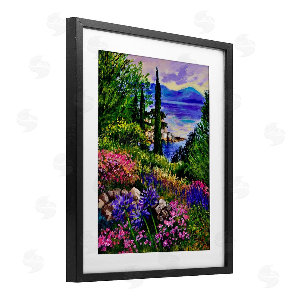 Lee Ann Zirbes Sea Vista Garden Scene Black Framed Print Under Glass with White Mat Wall Art