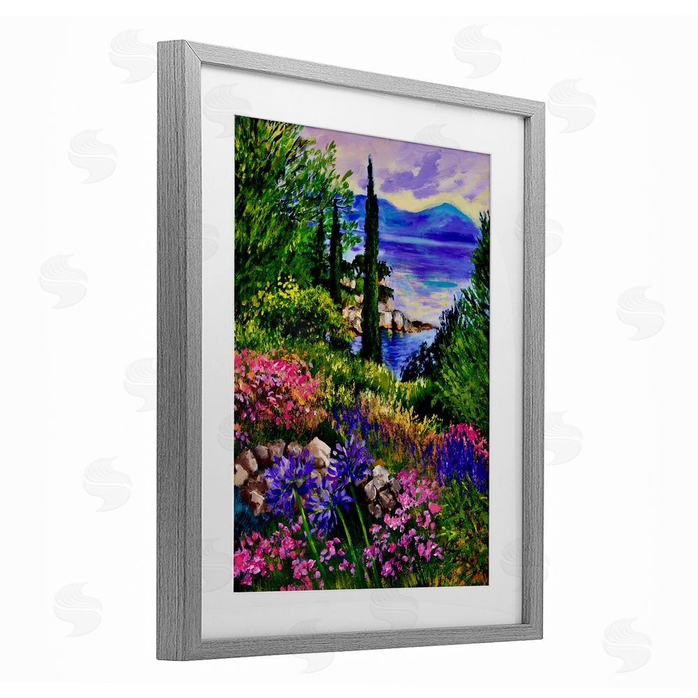Lee Ann Zirbes Sea Vista Garden Scene Gray Framed Print Under Glass with White Mat Wall Art