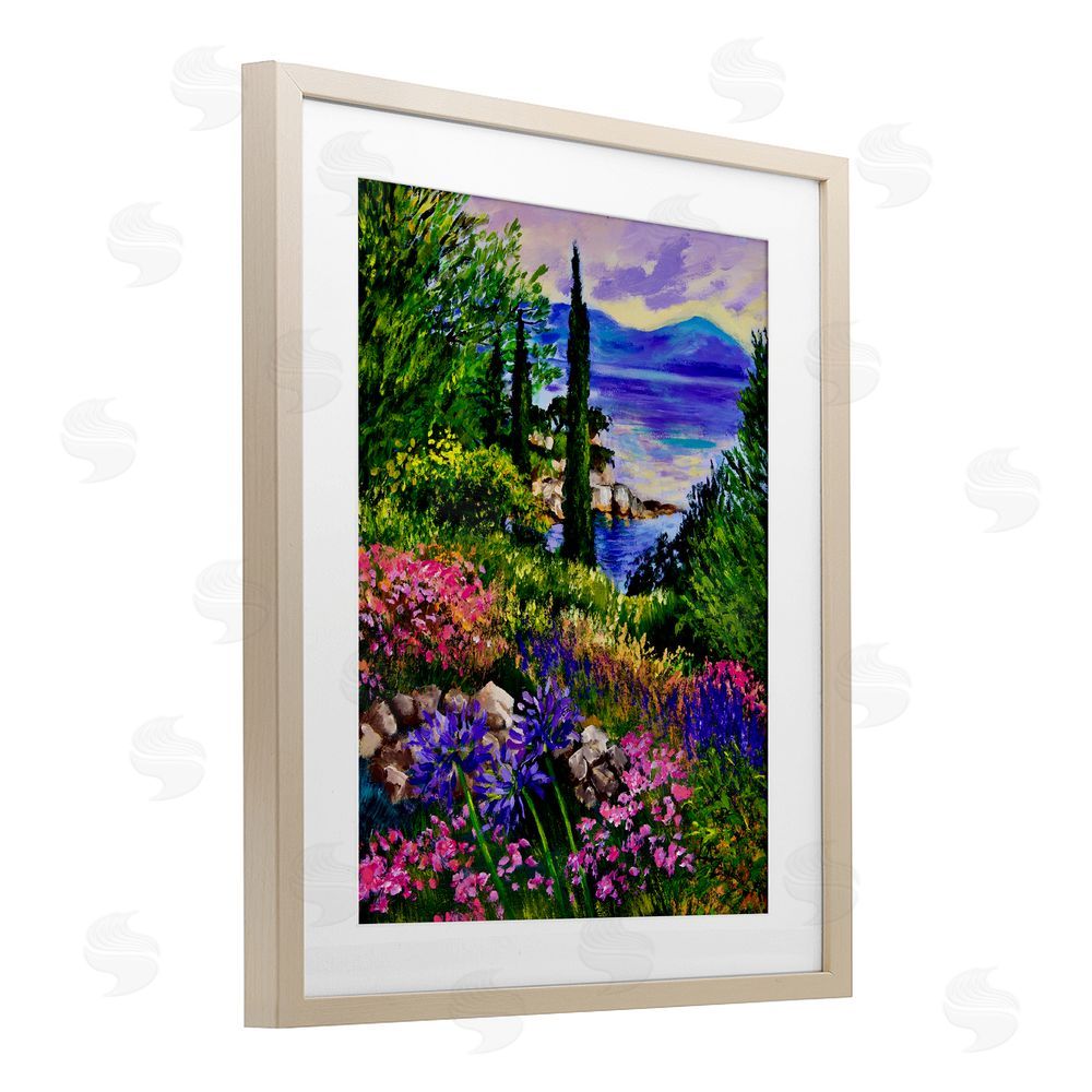 Lee Ann Zirbes Sea Vista Garden Scene Birch Framed Print Under Glass with White Mat Wall Art