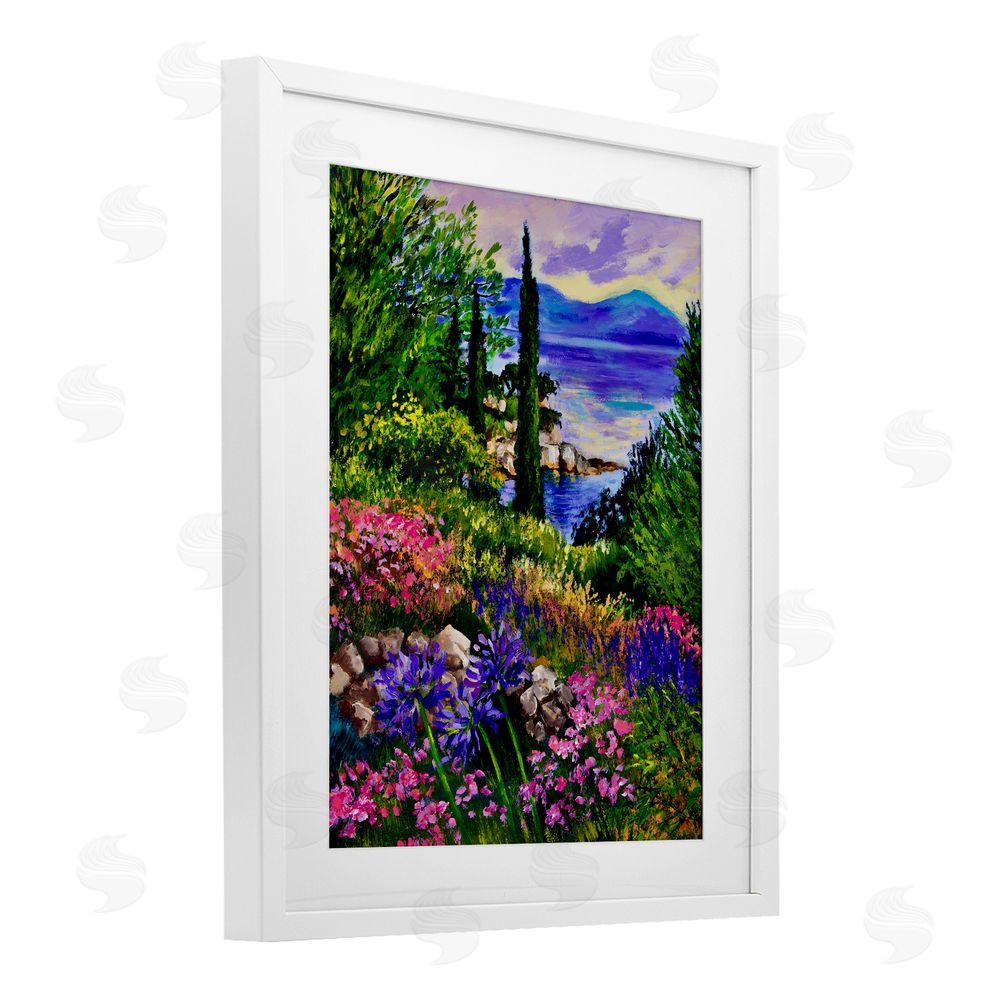Lee Ann Zirbes Sea Vista Garden Scene White Framed Print Under Glass with Mat Wall Art