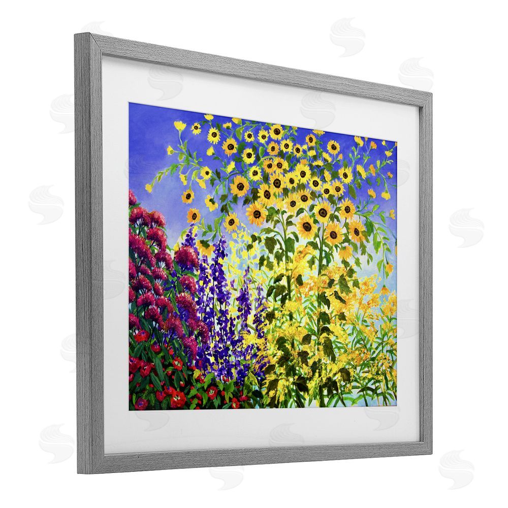 Lee Ann Zirbes Looming Sunflowers Spring Garden Gray Framed Print Under Glass with White Mat Wall Art