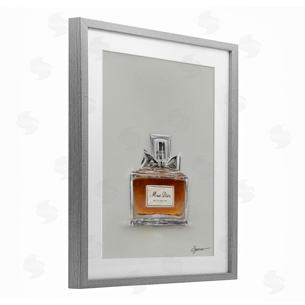 Mary Sparrow Elegant Fragrance with Bow Gray Framed Print Under Glass with White Mat Wall Art