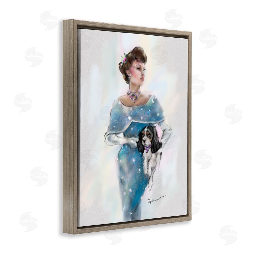 Mary Sparrow Vintage Lady & Dog Brown Floating Frame Canvas Wall Art Print