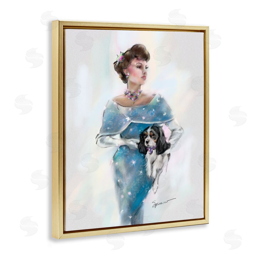 Mary Sparrow Vintage Lady & Dog Gold Floating Frame Canvas Wall Art Print