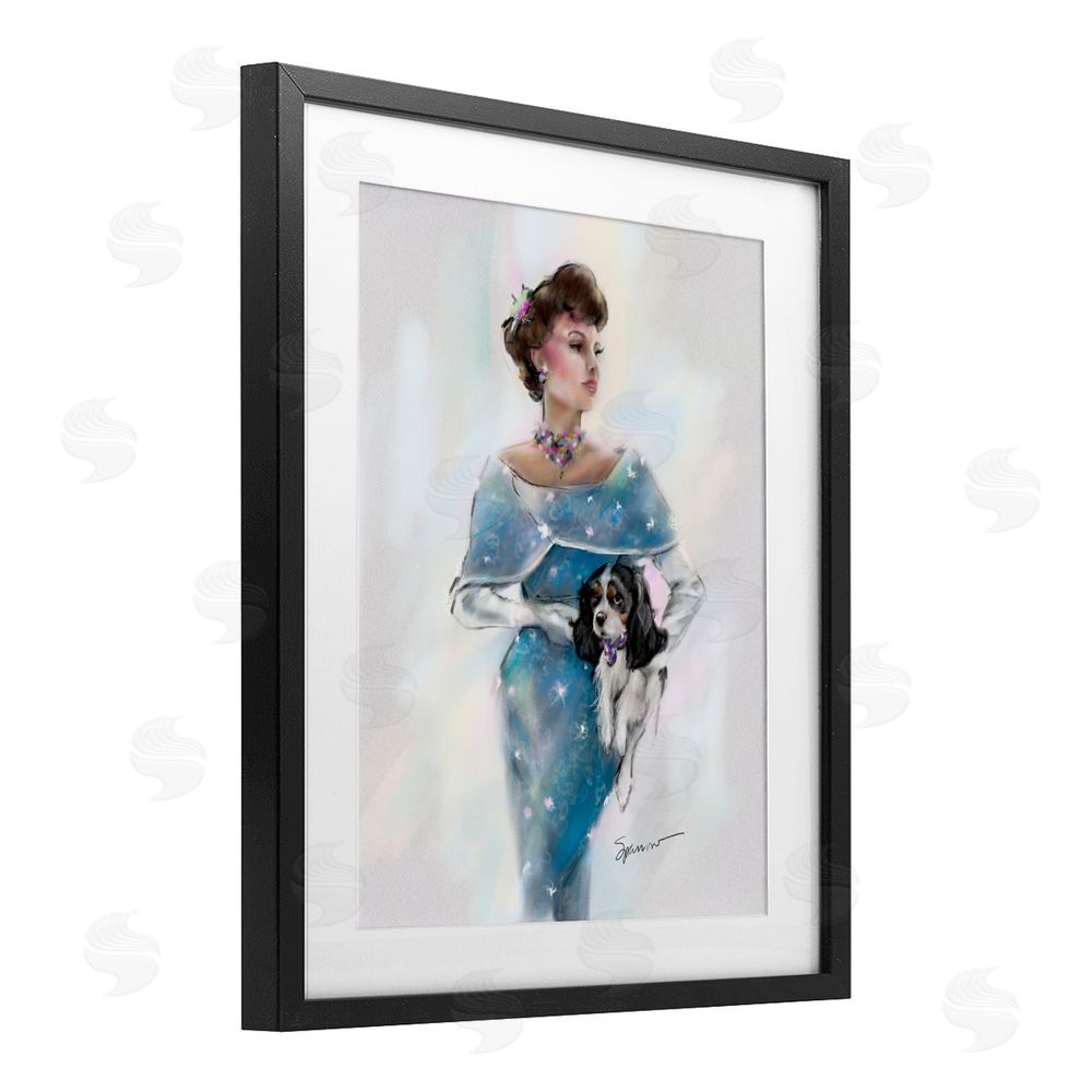 Mary Sparrow Vintage Lady & Dog Black Framed Print Under Glass with White Mat Wall Art