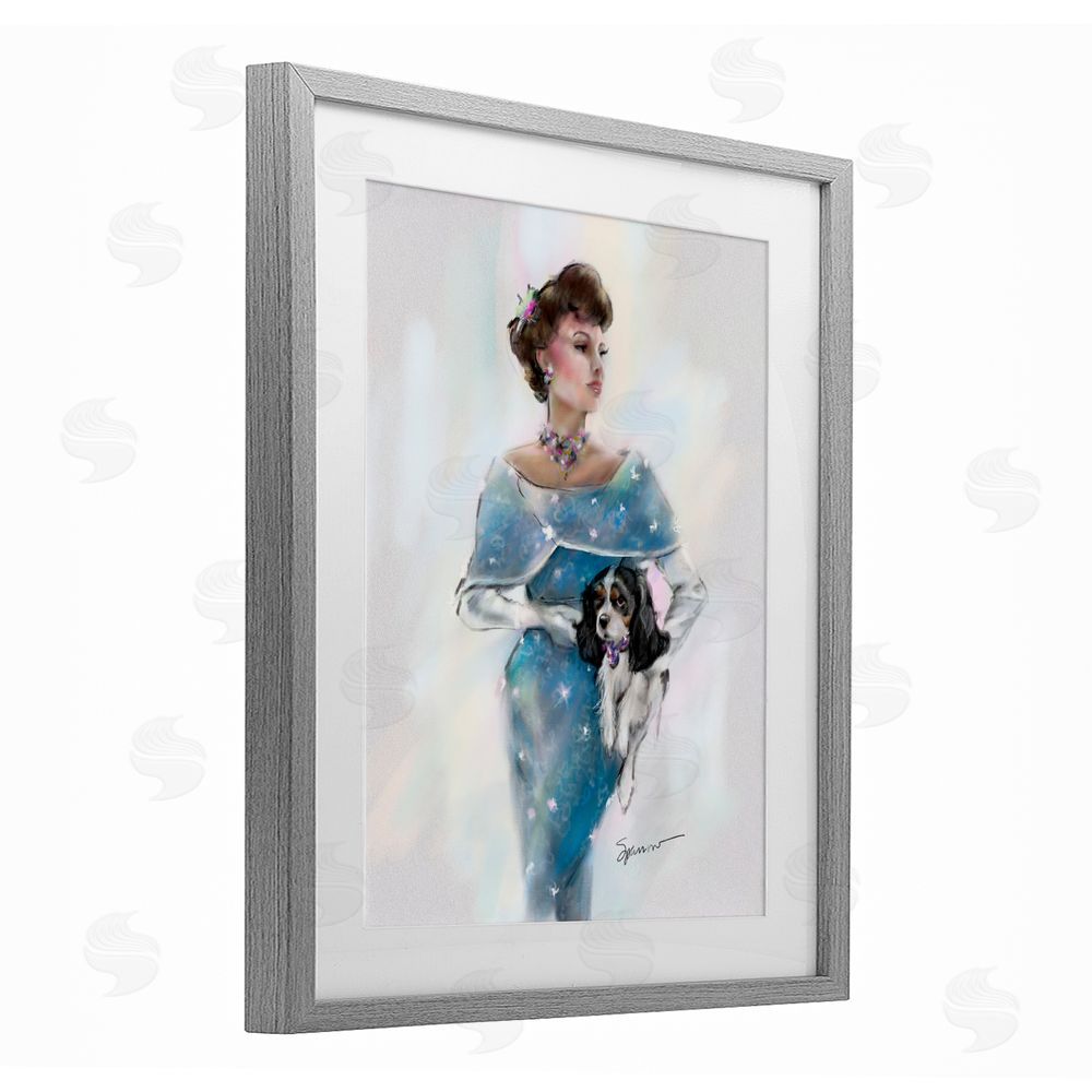 Mary Sparrow Vintage Lady & Dog Gray Framed Print Under Glass with White Mat Wall Art