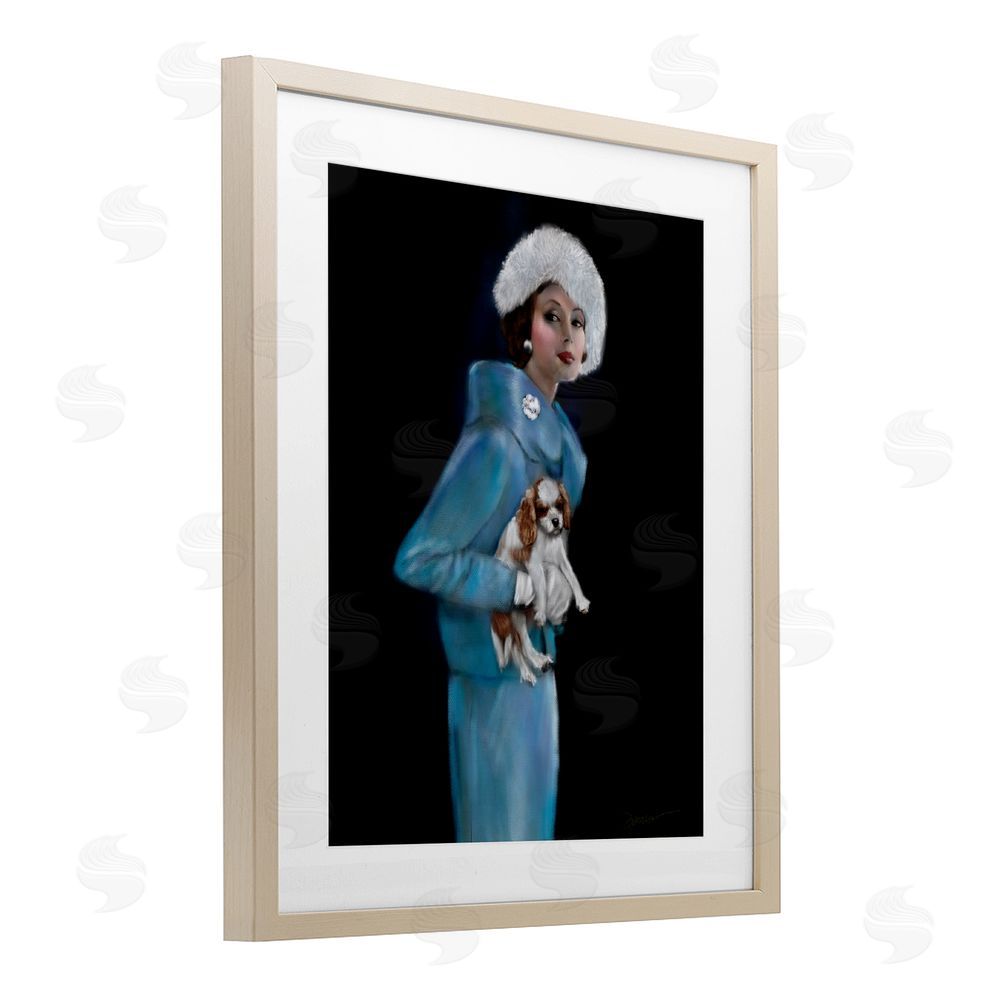 Mary Sparrow Fur Hat Vintage Woman & Dog Birch Framed Print Under Glass with White Mat Wall Art