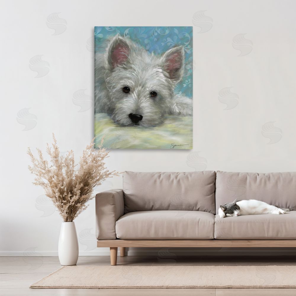 Mary Sparrow Lazy Day White Terrier Canvas Art on Wall