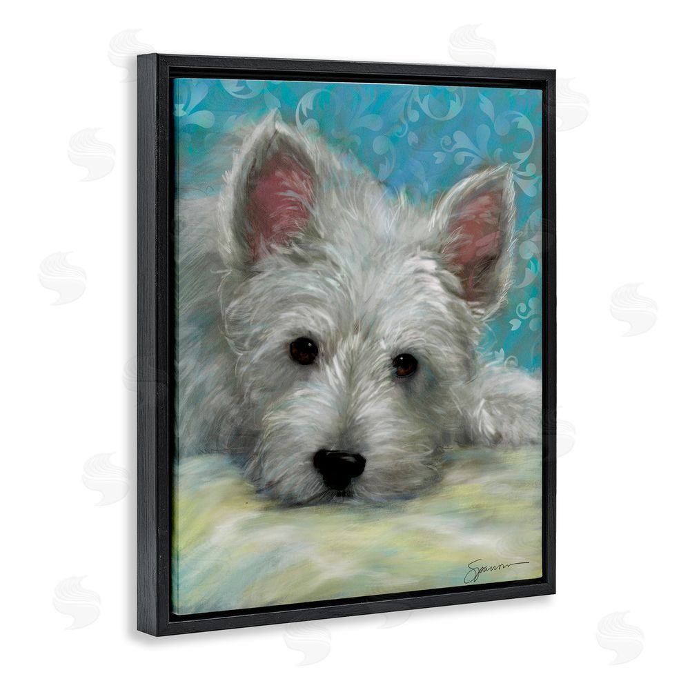 Mary Sparrow Lazy Day White Terrier Black Floating Frame Canvas Wall Art Print