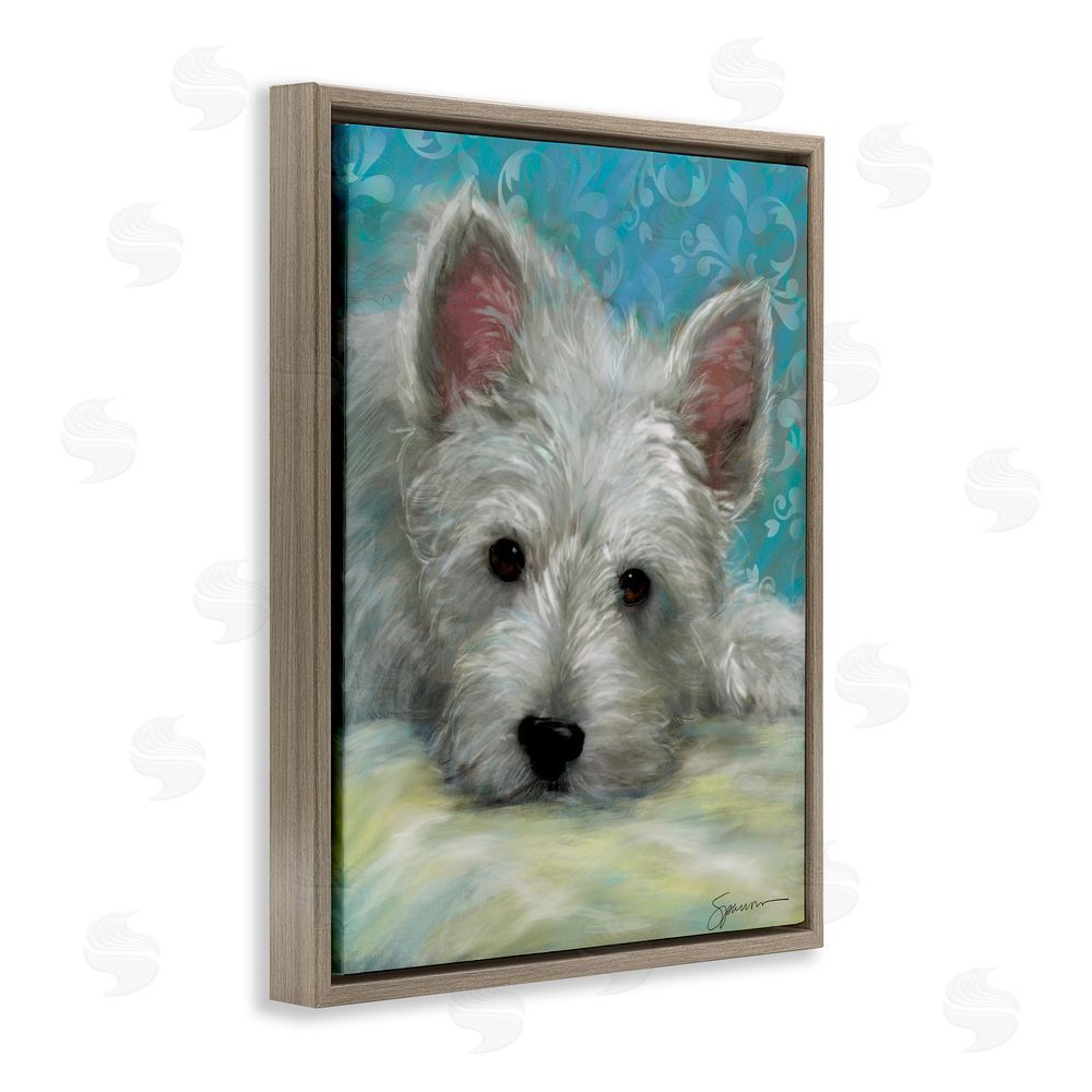 Mary Sparrow Lazy Day White Terrier Brown Floating Frame Canvas Wall Art Print
