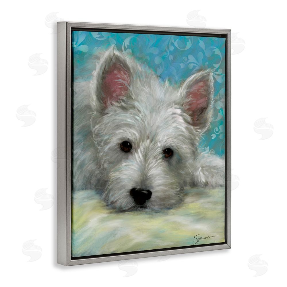 Mary Sparrow Lazy Day White Terrier Gray Floating Frame Canvas Wall Art Print