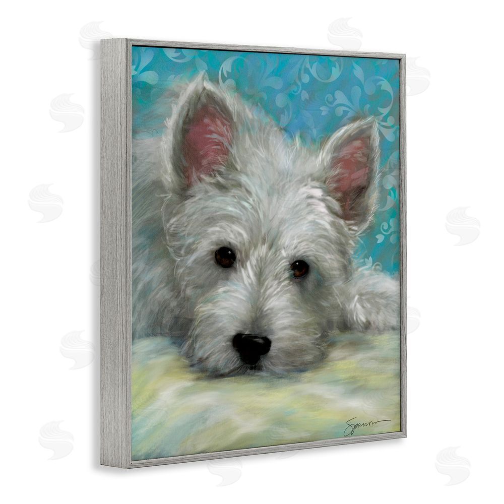 Mary Sparrow Lazy Day White Terrier Gray Framed Giclee Wall Art Print