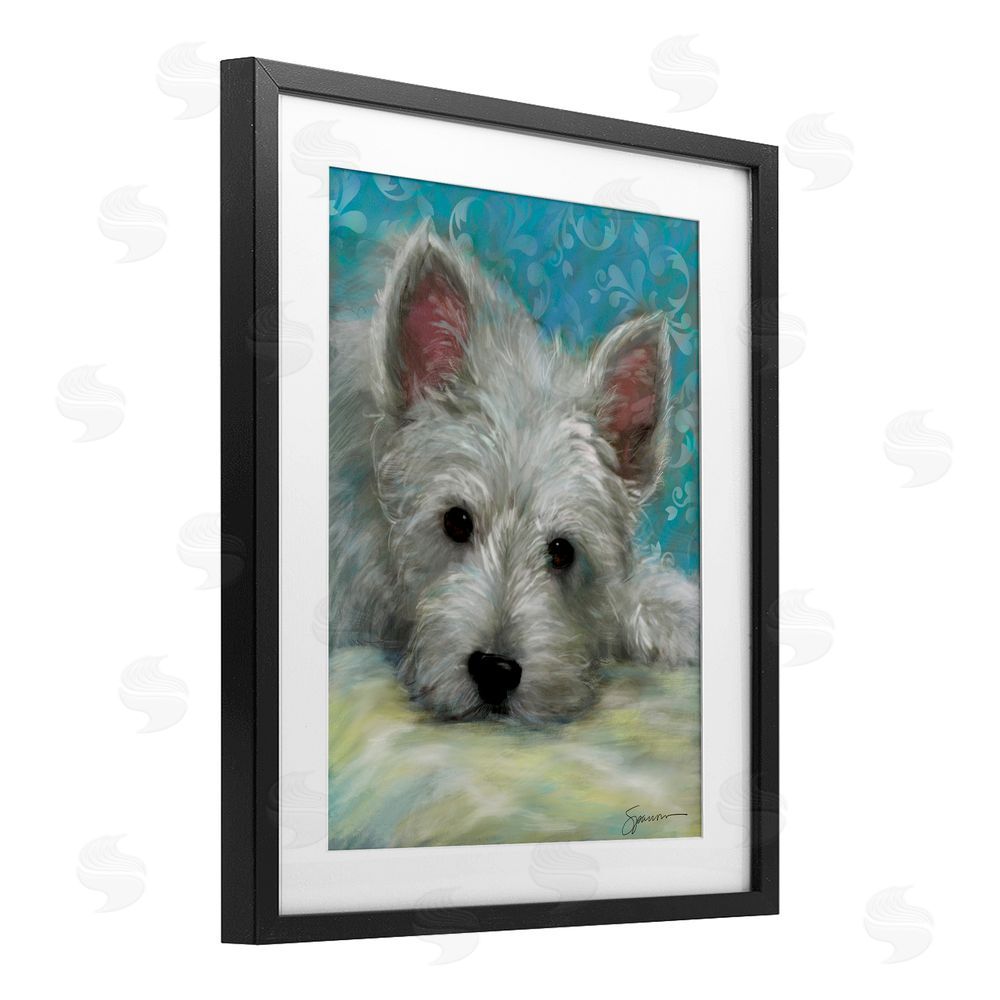 Mary Sparrow Lazy Day White Terrier Black Framed Print Under Glass with White Mat Wall Art