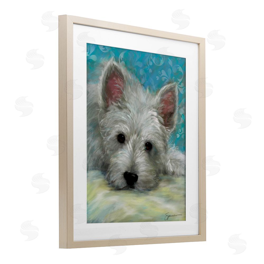 Mary Sparrow Lazy Day White Terrier Birch Framed Print Under Glass with White Mat Wall Art