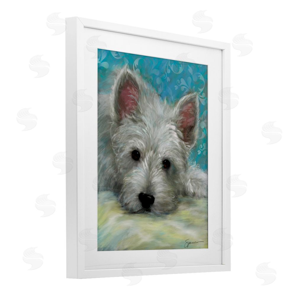 Mary Sparrow Lazy Day White Terrier White Framed Print Under Glass with Mat Wall Art