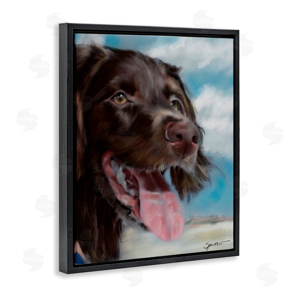 Mary Sparrow Happy Face Dog & Clouds Black Floating Frame Canvas Wall Art Print
