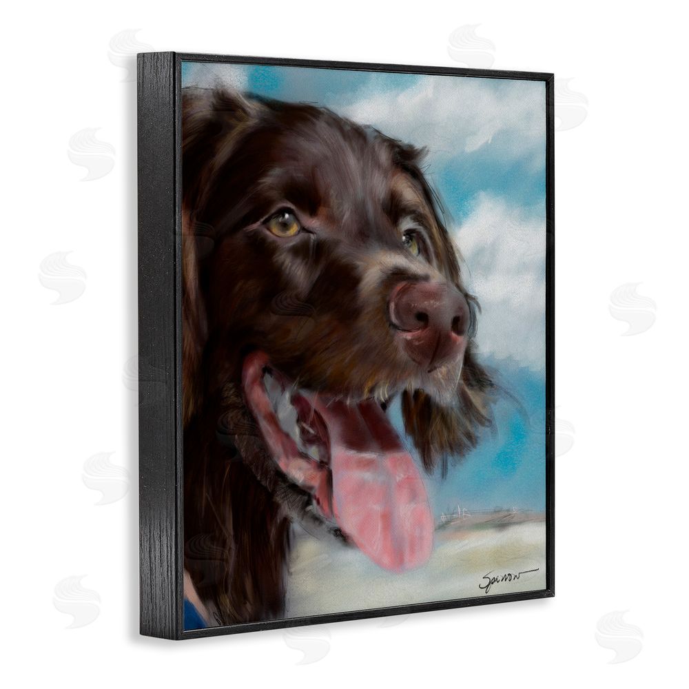 Mary Sparrow Happy Face Dog & Clouds Black Framed Giclee Wall Art Print