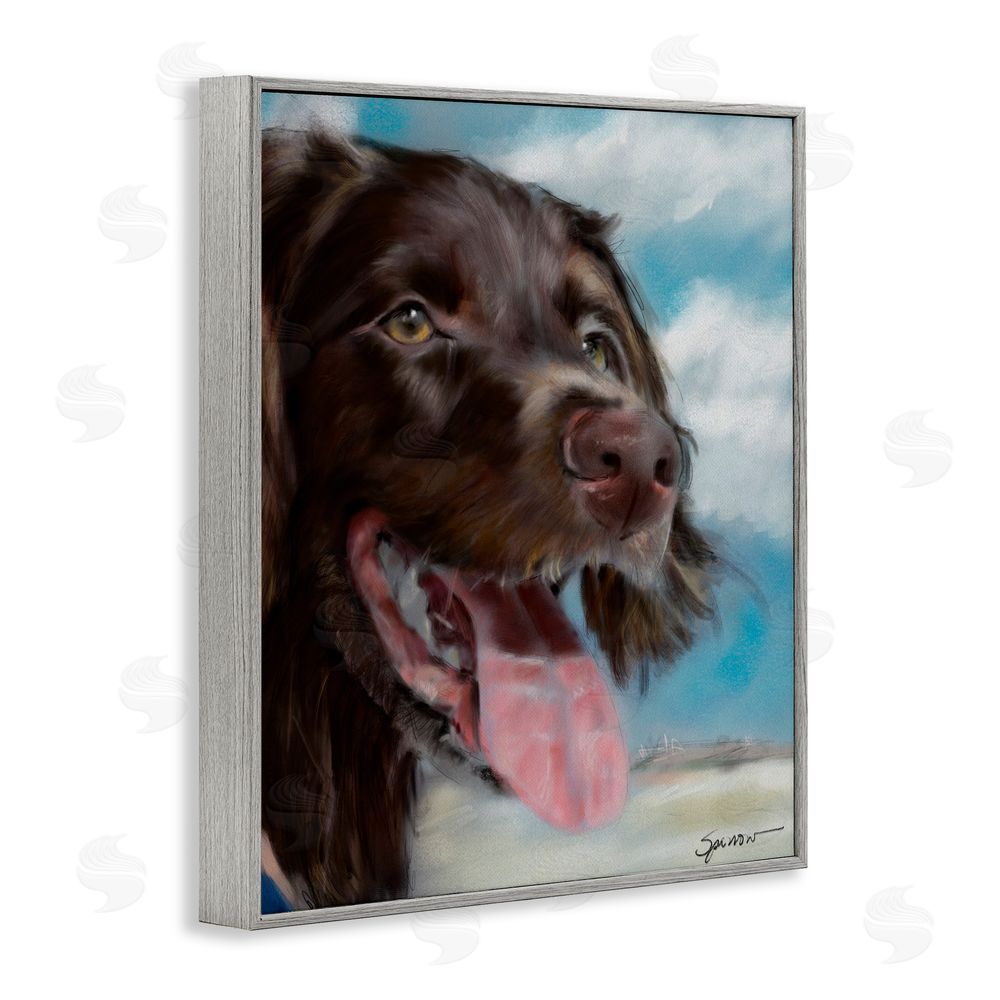 Mary Sparrow Happy Face Dog & Clouds Gray Framed Giclee Wall Art Print