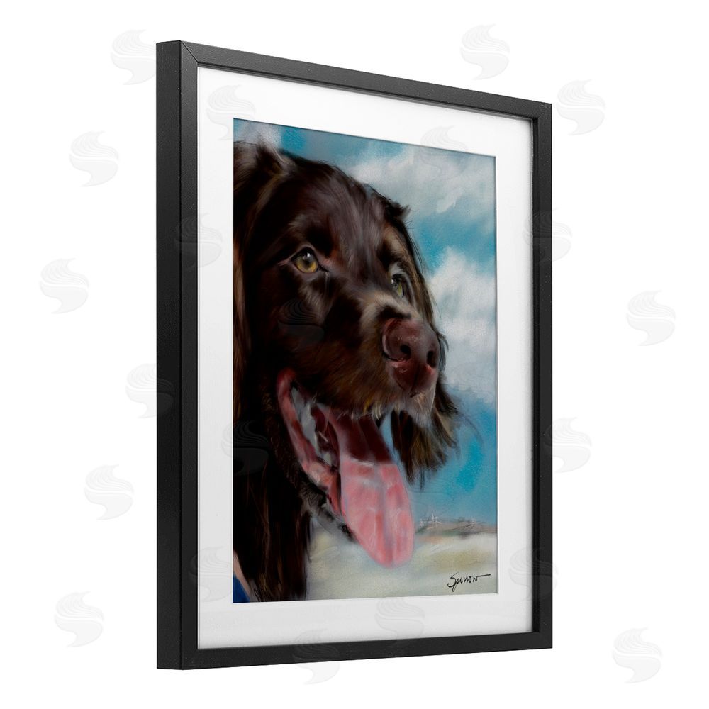 Mary Sparrow Happy Face Dog & Clouds Black Framed Print Under Glass with White Mat Wall Art