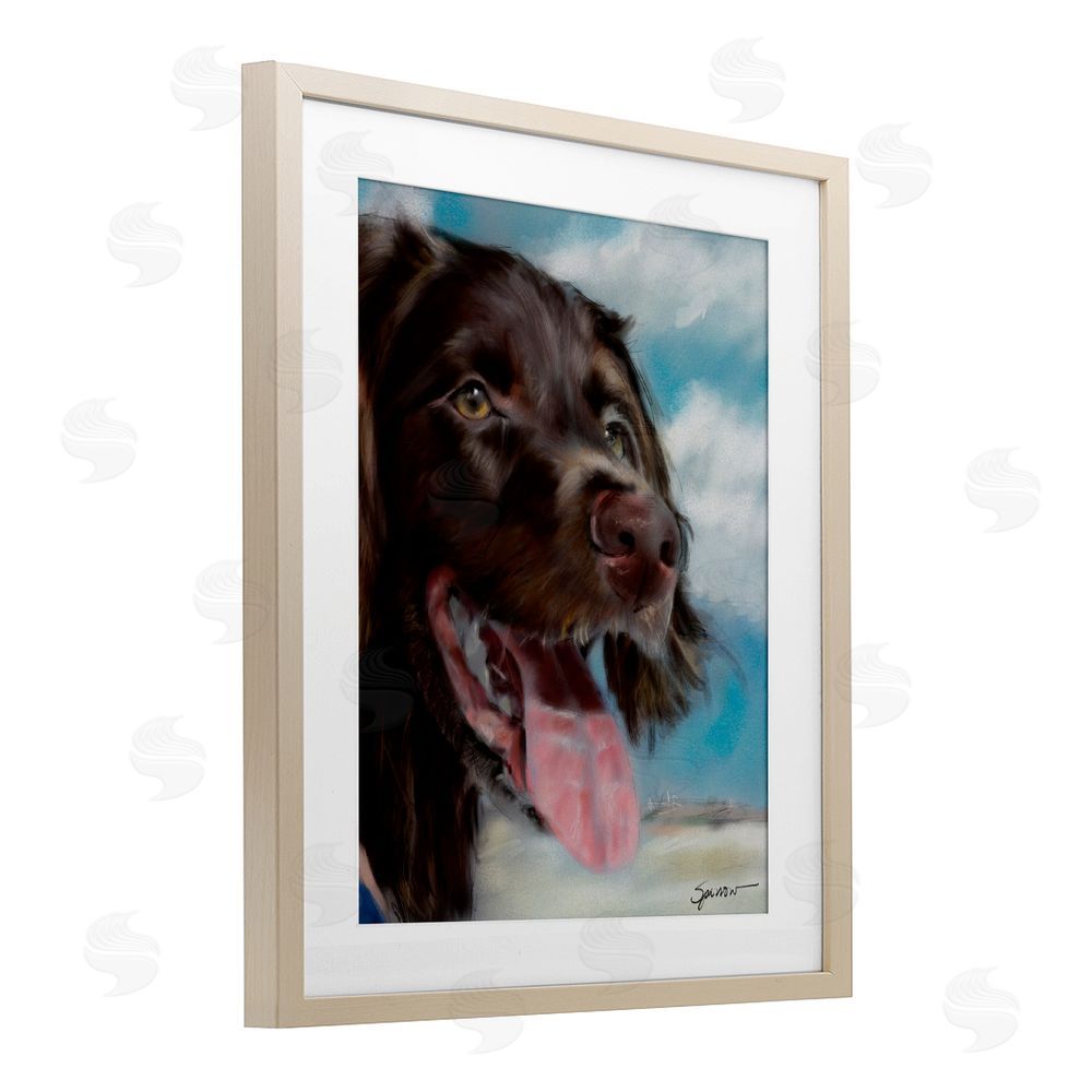 Mary Sparrow Happy Face Dog & Clouds Birch Framed Print Under Glass with White Mat Wall Art