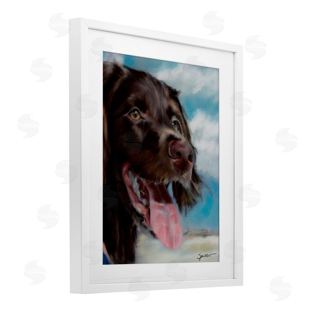 Mary Sparrow Happy Face Dog & Clouds White Framed Print Under Glass with Mat Wall Art