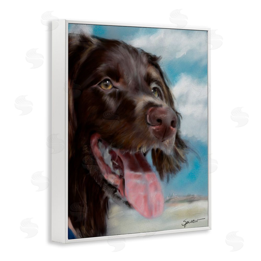Mary Sparrow Happy Face Dog & Clouds White Framed Giclee Wall Art Print