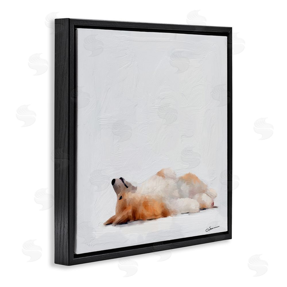 Mary Sparrow Resting Daydreamer Corgi Black Floating Frame Canvas Wall Art Print