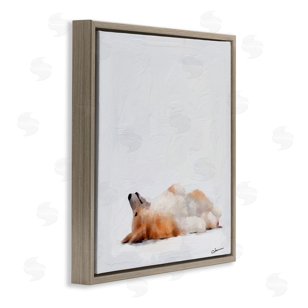 Mary Sparrow Resting Daydreamer Corgi Brown Floating Frame Canvas Wall Art Print