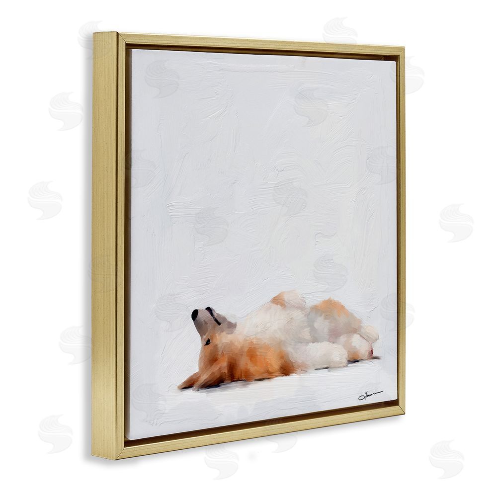 Mary Sparrow Resting Daydreamer Corgi Gold Floating Frame Canvas Wall Art Print
