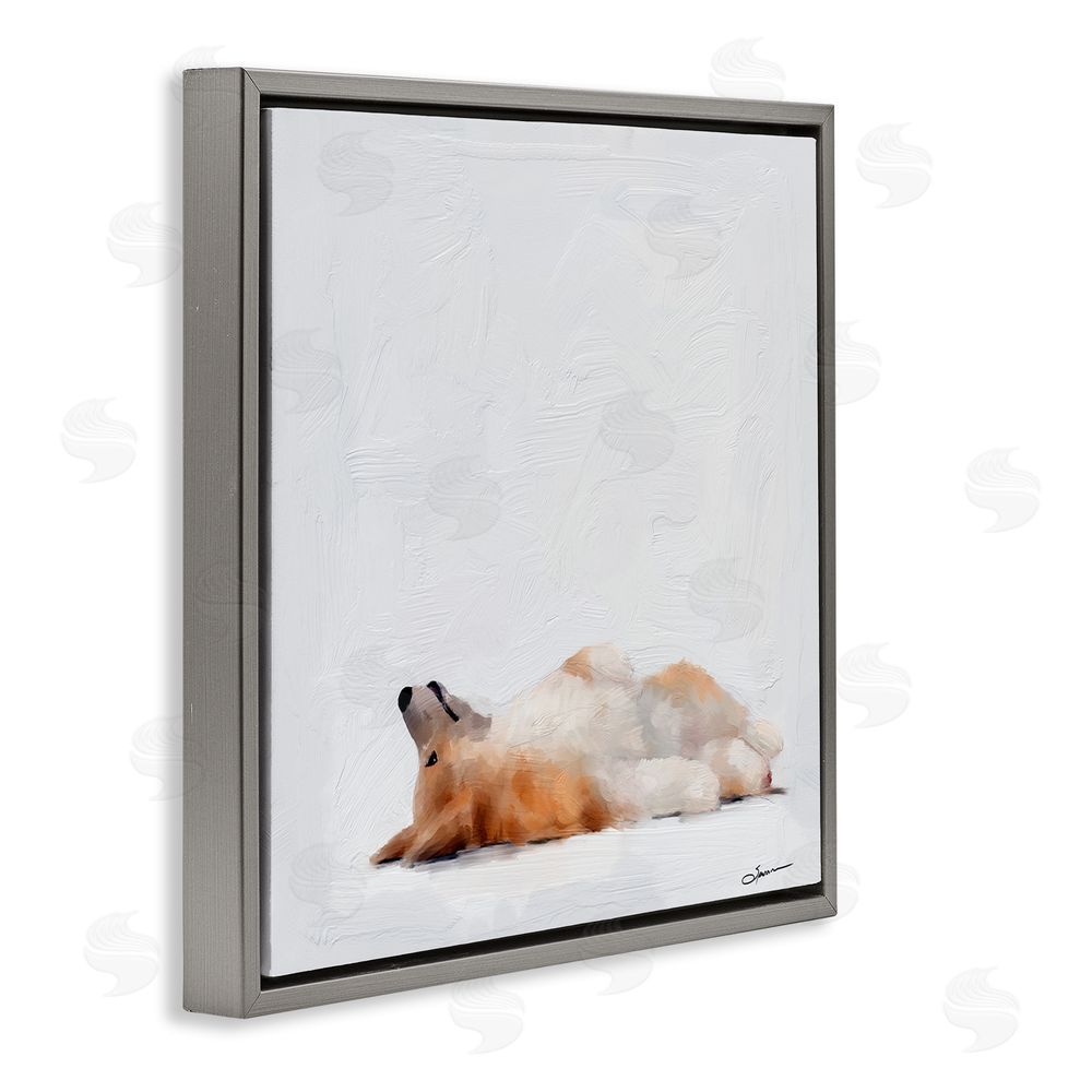 Mary Sparrow Resting Daydreamer Corgi Gray Floating Frame Canvas Wall Art Print