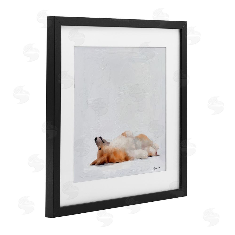 Mary Sparrow Resting Daydreamer Corgi Black Framed Print Under Glass with White Mat Wall Art
