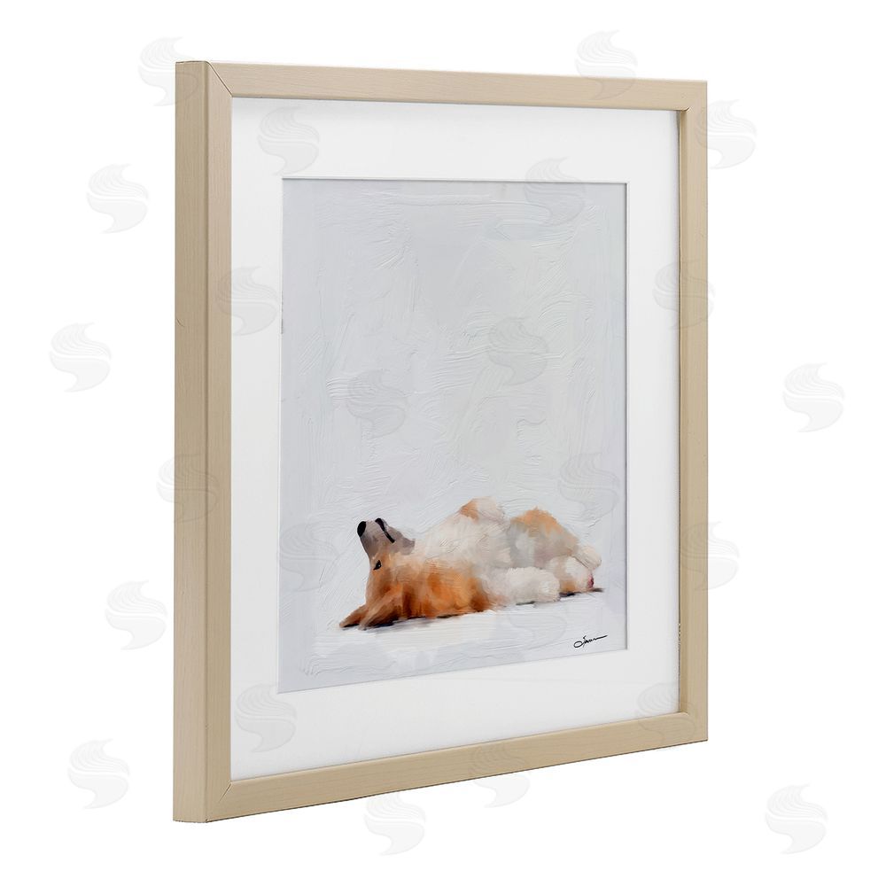 Mary Sparrow Resting Daydreamer Corgi Birch Framed Print Under Glass with White Mat Wall Art