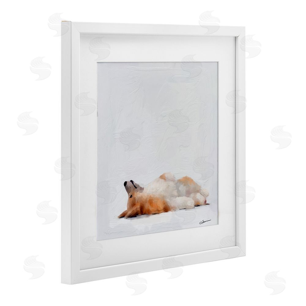 Mary Sparrow Resting Daydreamer Corgi White Framed Print Under Glass with Mat Wall Art
