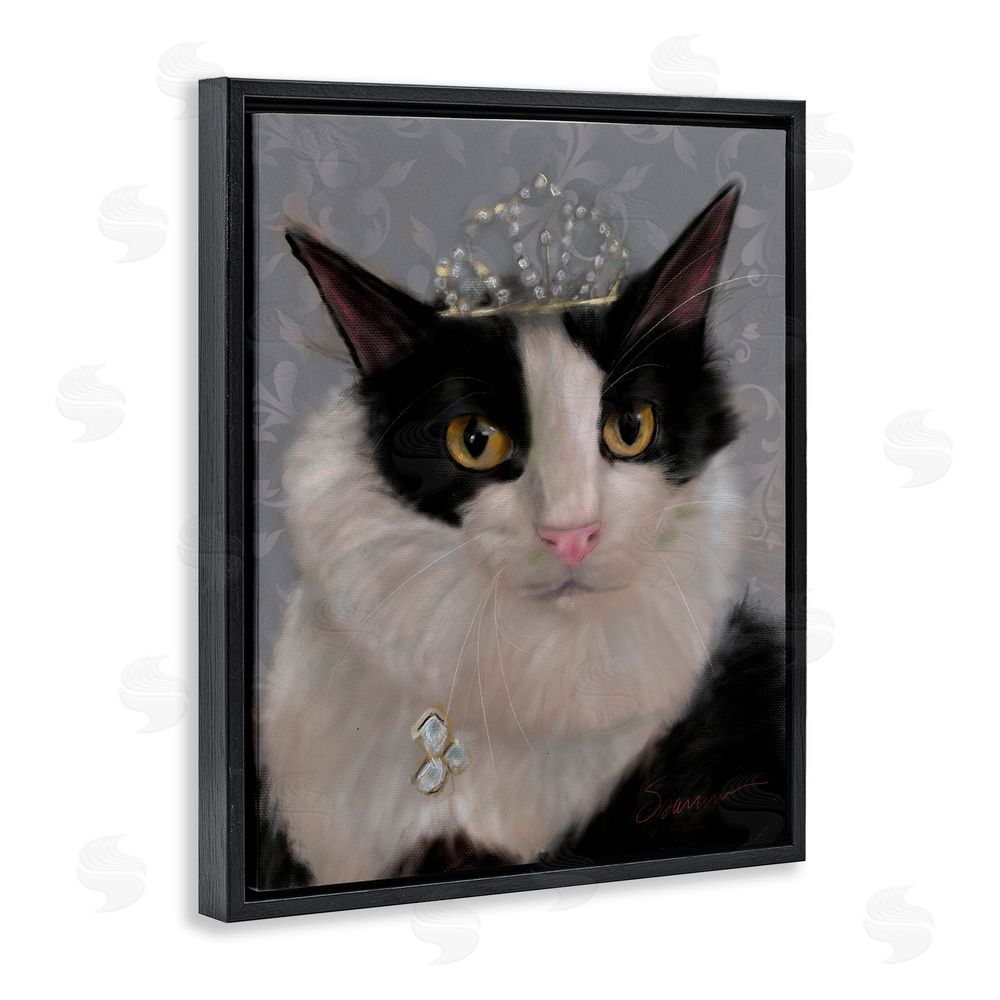 Mary Sparrow Little Princess Cat Black Floating Frame Canvas Wall Art Print